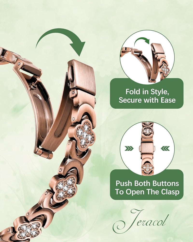 Jeracol Copper Bracelets & Ring for Women, Ultra Strength Magnetic Bracelet with 3800 Gauss Magnets & Sparkling Cubic Zirconia, Pure Copper Clover Jewelry - Image 5